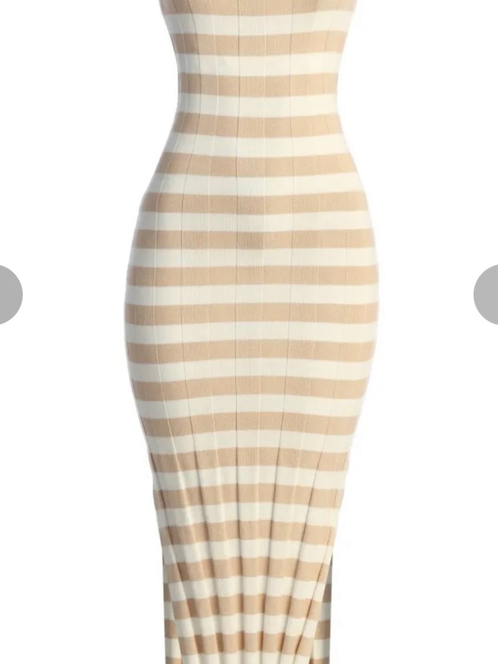 JLUXLABEL Beige and White Striped Ribbed Midi Dress